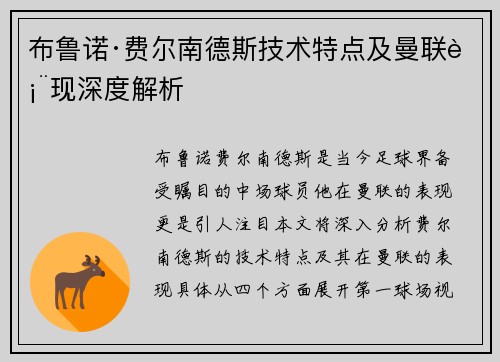 布鲁诺·费尔南德斯技术特点及曼联表现深度解析