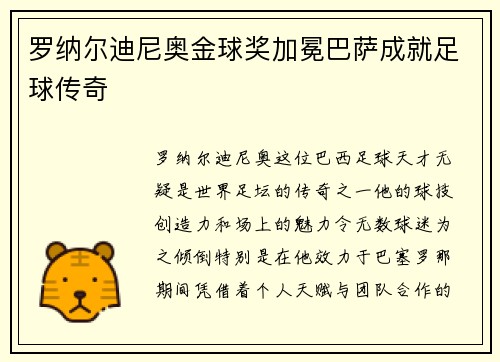 罗纳尔迪尼奥金球奖加冕巴萨成就足球传奇